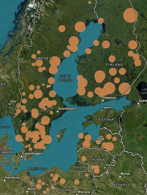 Map of unutilized forestry biomass residues in sawmills