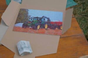 A "Tractor puzzle" and a piece of gypsum.