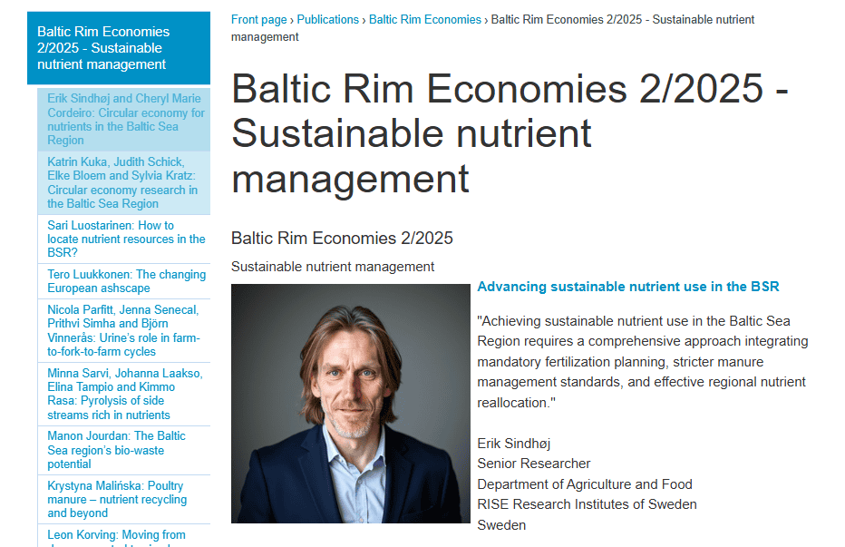 Latest edition of Baltic Rim Economies takes on sustainable nutrient management