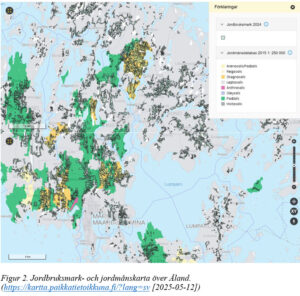 Map of Åland included in the study, showing the distribution of agricultural land..