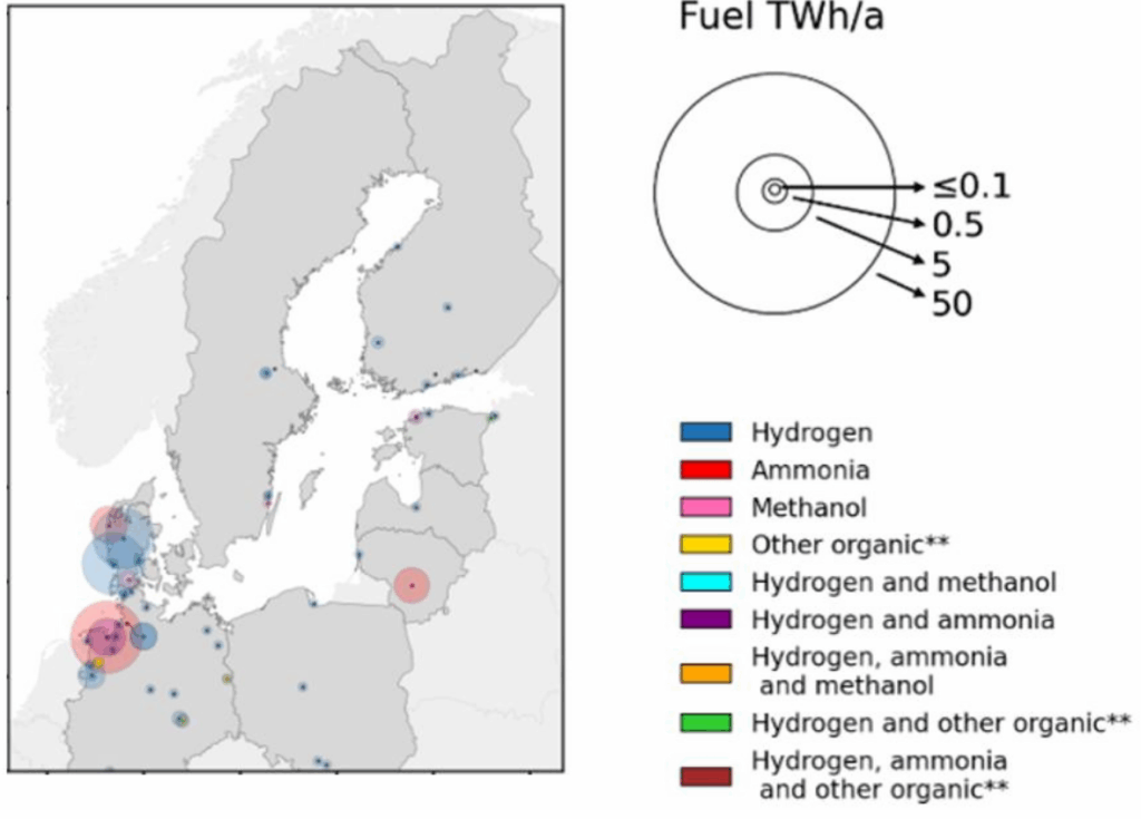 Map showing projects that are in operation, under construction, or decided i.e., where a final investment decision (FID) has been made as of 2025.