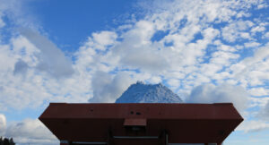 A pile of gypsum on the bed of a spreading truck