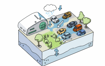 Rain garden for the greening of a public car park